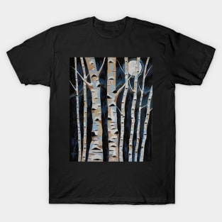 MOONLIGHT And The Birch Acrylic Painting T-Shirt